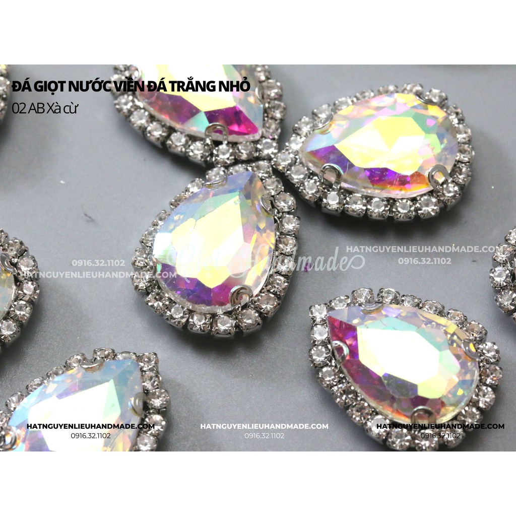 Đá giọt nước viền đá trắng nhỏ size nhỏ đến đại đế trắng có lỗ khâu link 1/2 Cici Handmade nguyên liệu DIY hạt đính kết