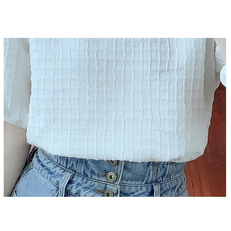 Áo Sơ Mi Chiffon Cổ Tròn Tay Ngắn Dáng Rộng Phong Cách Hàn Quốc Dành Cho Nữ