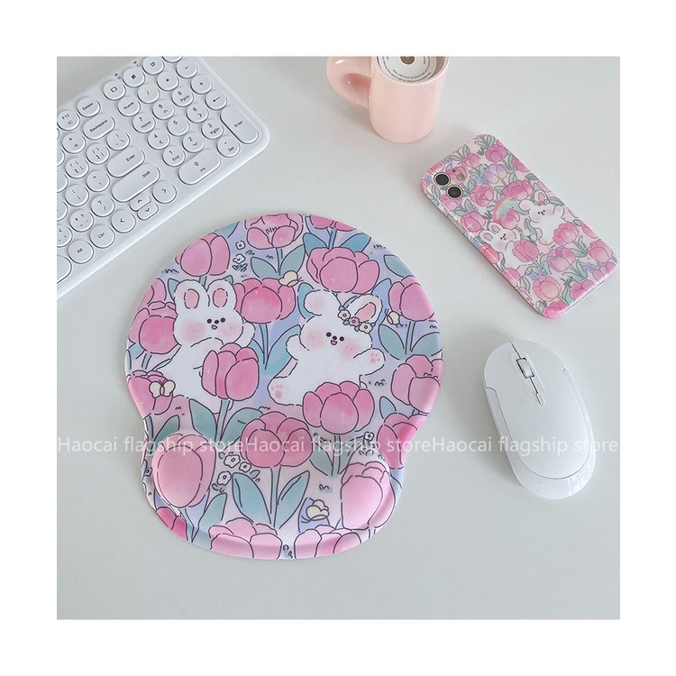 Set Đệm Lót Chuột + Đệm Cổ Tay Bằng Silicon Mềm Chống Trượt Họa Tiết Thỏ 3D Dễ Thương Dành Cho Nữ
