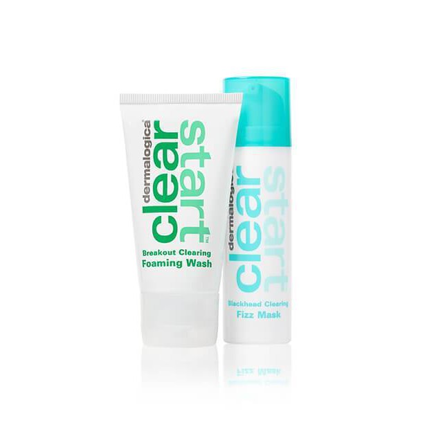 Bộ đôi sản phẩm hết mụn đầu đen Dermalogica dòng Clear Start gồm mặt nạ và sữa rửa mặt