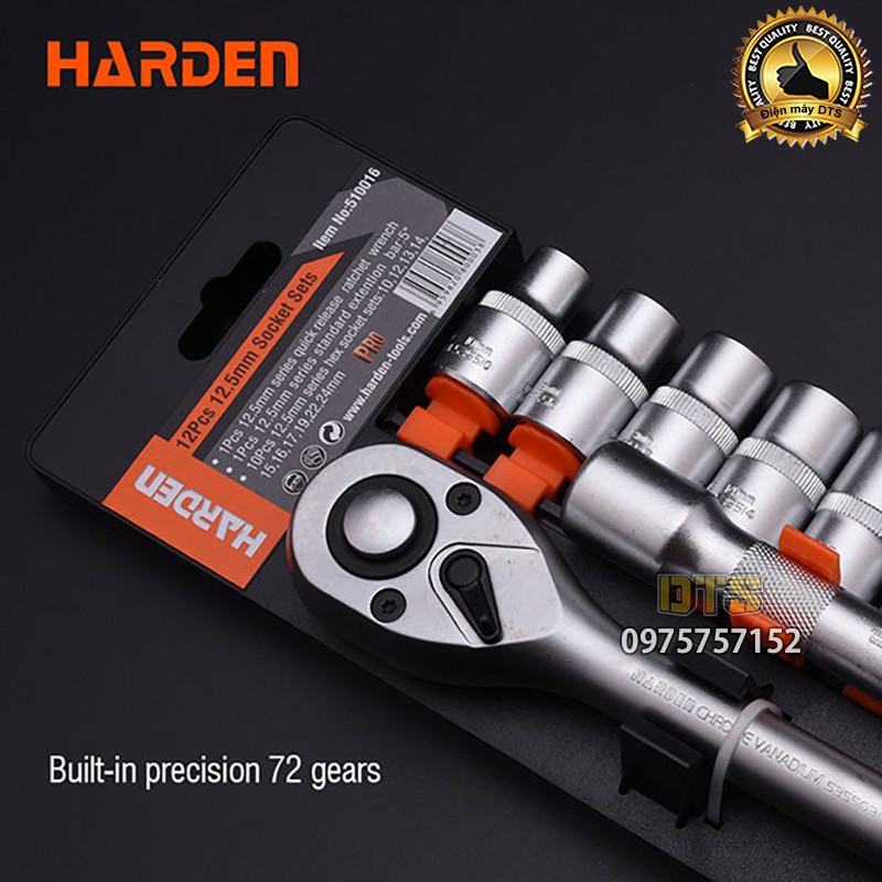 Bộ tuýp, bộ khẩu 1/2 công nghiệp HARDEN PRO 12 chi tiết 10-24mm, bộ cần tự động sửa chữa xe máy, ô tô chuyên nghiệp