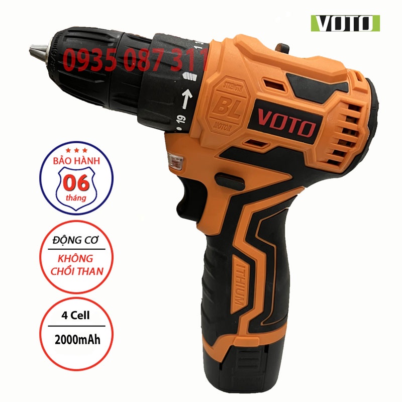 Máy Khoan Pin 18V Không Chổi Than VOTO VTK18KT Nhỏ Gọn Siêu Khoẻ Pin 4 Cell