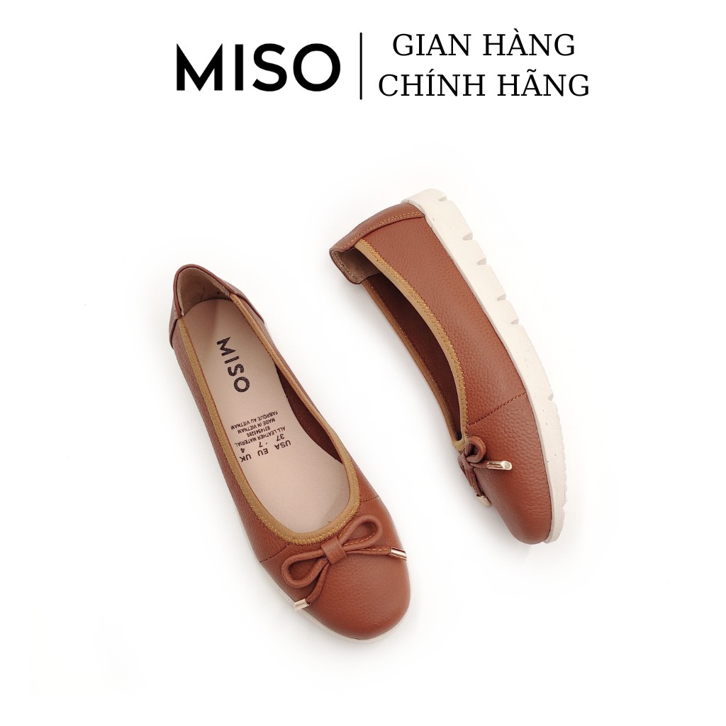 Giày búp bê nữ mũi tròn basic da thật êm chân đế thể thao siêu nhẹ phối nơ Miso M005