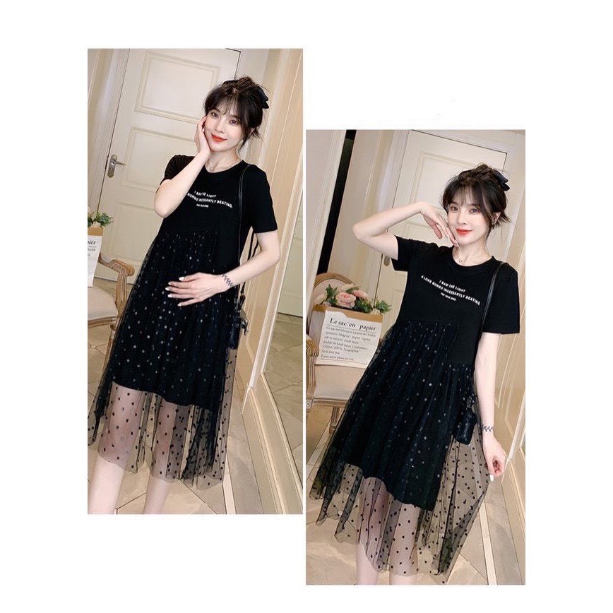 Váy bầu chất COTTON PHA REN siêu xinh cho mẹ bầu mặc đi làm đi tiệc W168