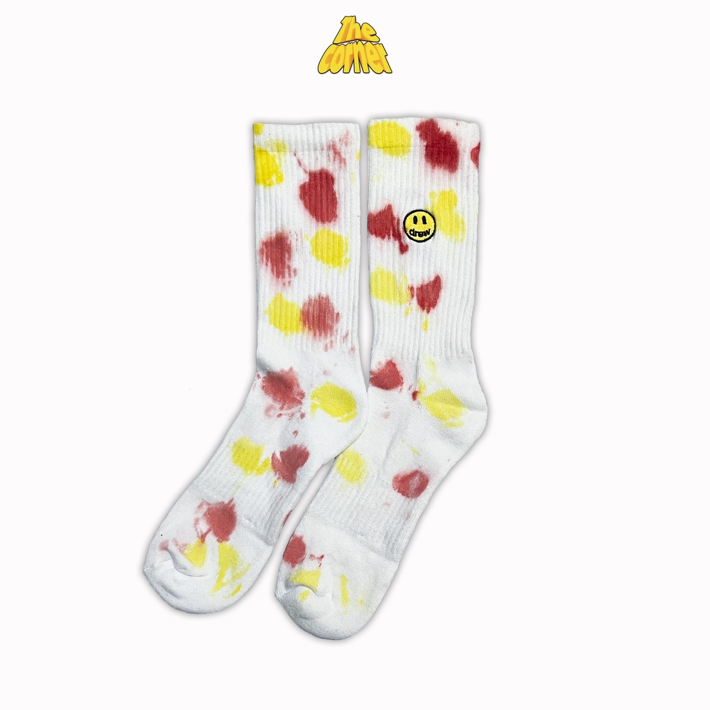 Tất cao cổ unisex dệt kim Drew House họa tiết trơn, tie-dye thêu Logo mặt cười