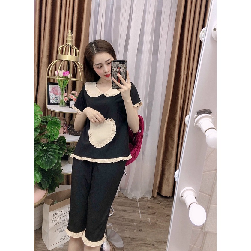 [HÌNH THẬT] Đồ Bộ Mặc Nhà Lửng Phối Túi Trái Tim Xinh Xắn