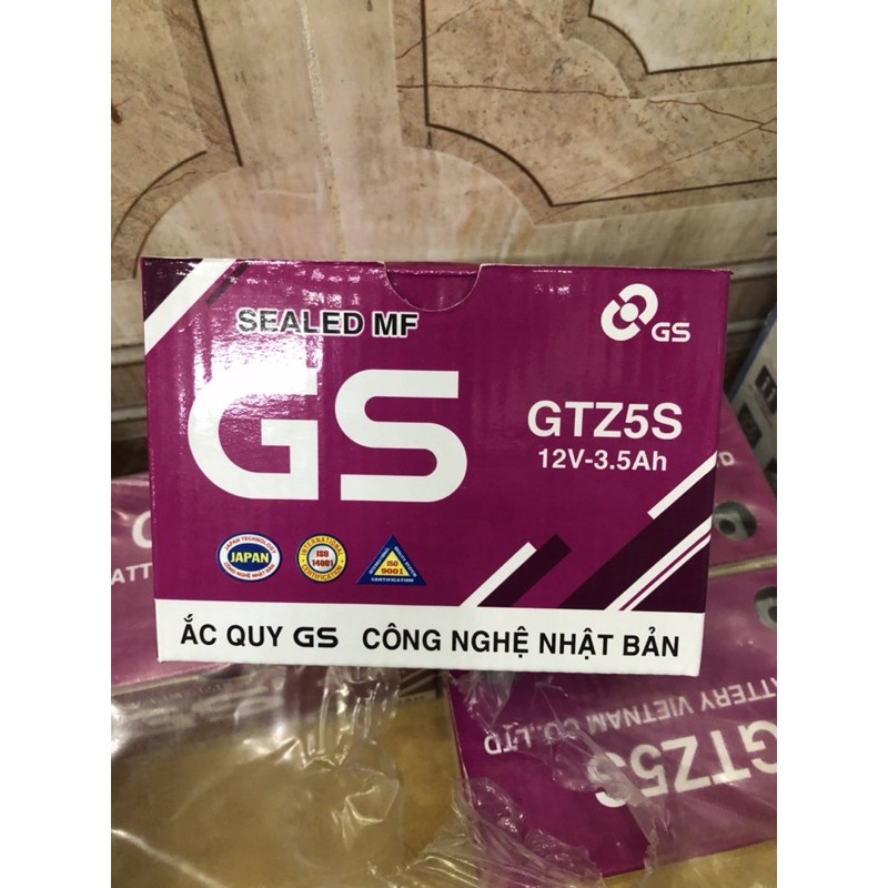Ắc quy khô GS cho xe máy 12V-3.5Ah GTZ5S (bình thấp màu tím)