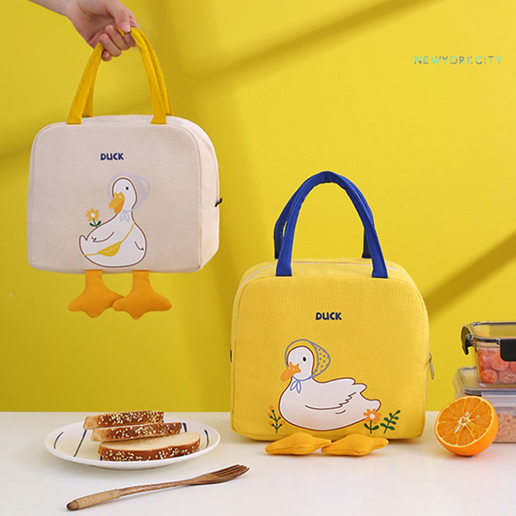 Túi Đựng Cơm Trưa Cách Nhiệt Đa Năng Bằng Polyester Mịn Có Khóa Kéo In Họa Tiết Con Vịt