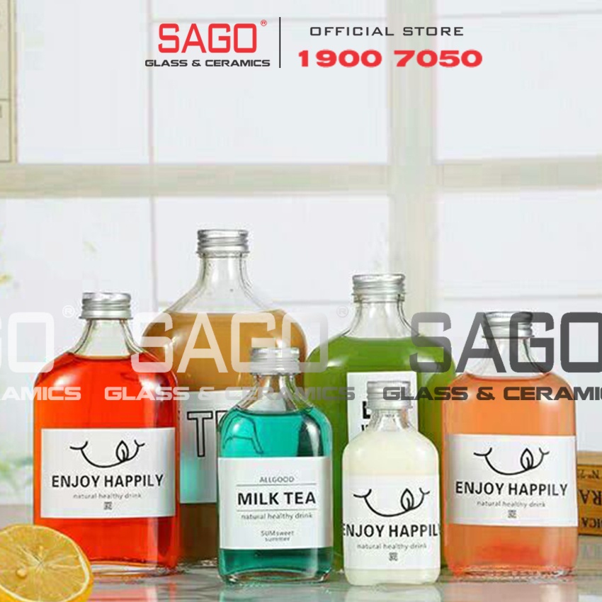 Chai Thủy Tinh Dẹp Cổ Cao Nắp Nhôm