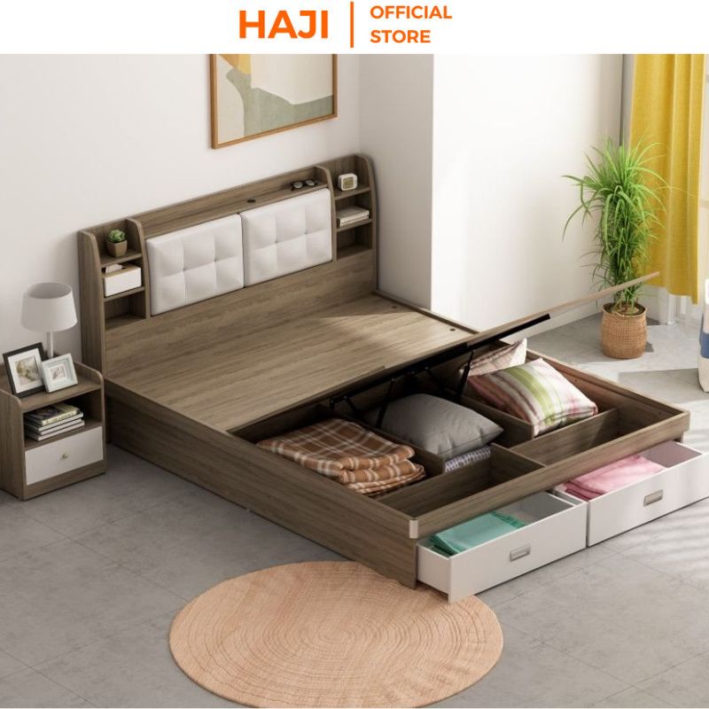 [TẶNG TAB ĐẦU GIƯỜNG 499K] Giường ngủ nâng hạ thông minh HAJI dễ dàng lưu trữ tiết kiệm không gian A235