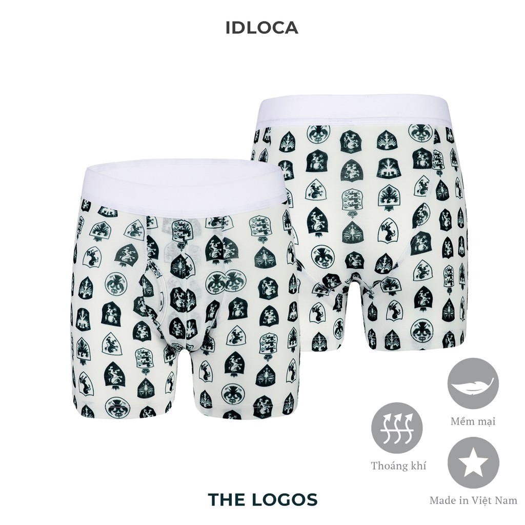 Quần lót nam Boxer IDLOCA The logos ID2104-06 - Màu trắng - Họa tiết huy hiệu