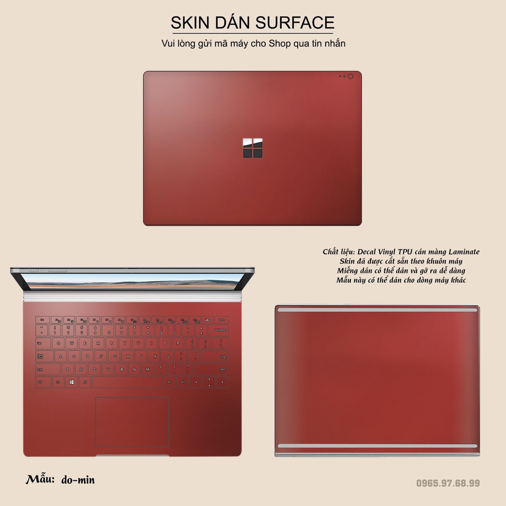 Miếng dán Skin bảo vệ mặt lưng Surface Pro 2/ Pro 3/ Pro 4/ Pro 5/ Pro 6/Pro 7/Pro X / Surface Go /Book decal nhôm