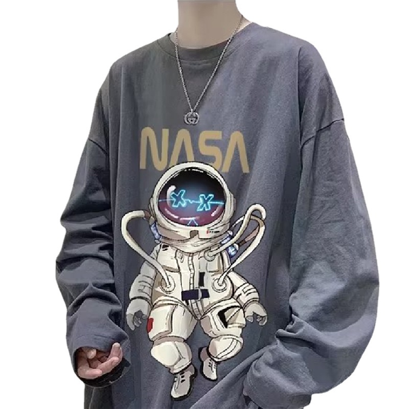 Áo Thun Tay Dài Cổ Tròn Dáng Rộng In Hình Phi Hành Gia Kiểu Hip-Hop Đường Phố Cho Nam Cỡ Lớn M-5XL