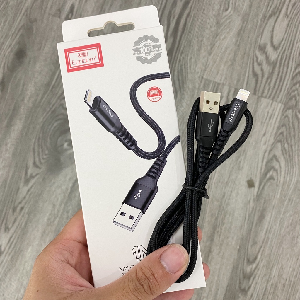 Cáp sạc nhanh iPhone dây dù siêu bền Earldom EC-121i (1M) chính hãng