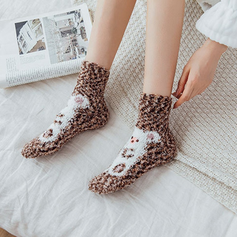 Vớ Nhung San Hô Giữ Ấm Mùa Đông In Họa Tiết Thú Hoạt Hình Nhiều Màu Cho Nữ