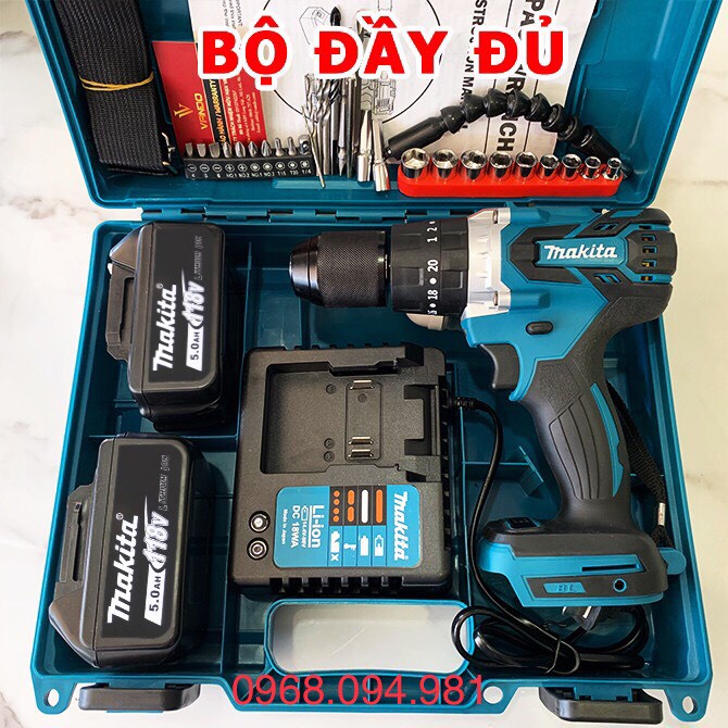 SIÊU KHỎE!!!!Máy Khoan Pin Makita 118V 3 Chức Năng, Loại Không Chổi Than, Đầu Auto Lock 13mm