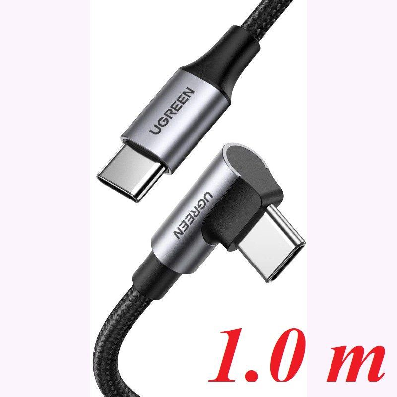 Ugreen 70643 1M bẻ 90 độ cáp USB 2 đầu type C màu đen góc vuông bọc nhôm dây dù chống nhiễu US334