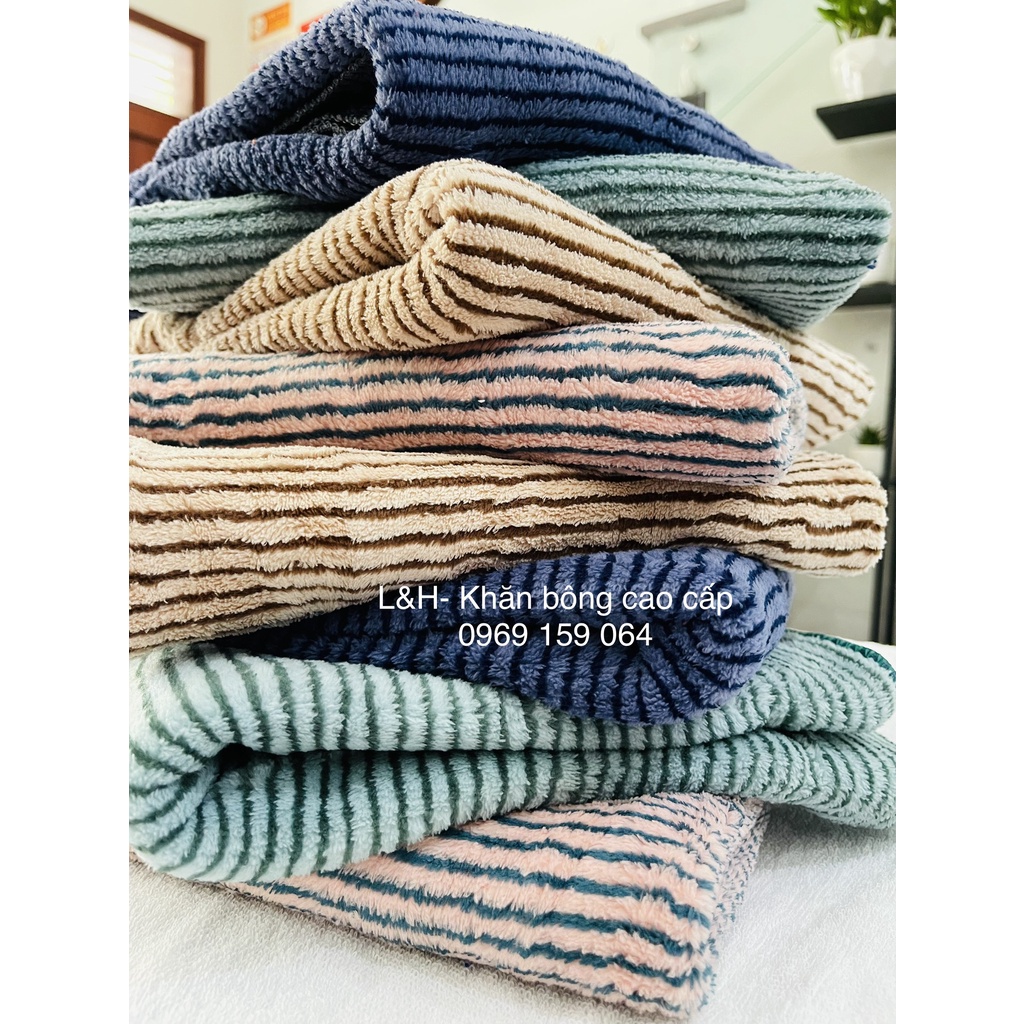 Khăn mặt lông cừu, kẻ tăm Nổi, KT 30x50cm
