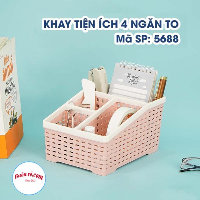 Khay nhựa tiện ích 4 ngăn,để bàn đựng bút, đồ dùng đa năng