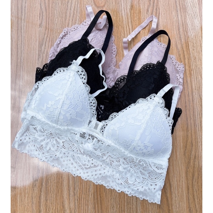 Áo lót Bralete , Bra ren hai dây mút liền mặc nhà cao cấp chất ren Mềm F8