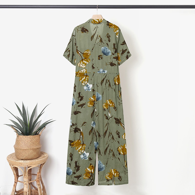 Áo liền quần  ZANZEA ngắn tay in hoa phong cách Châu Âu vintage cho nữ