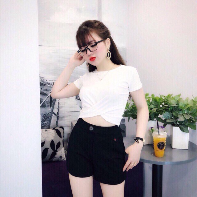 Áo thun ngắn tay xoắn eo