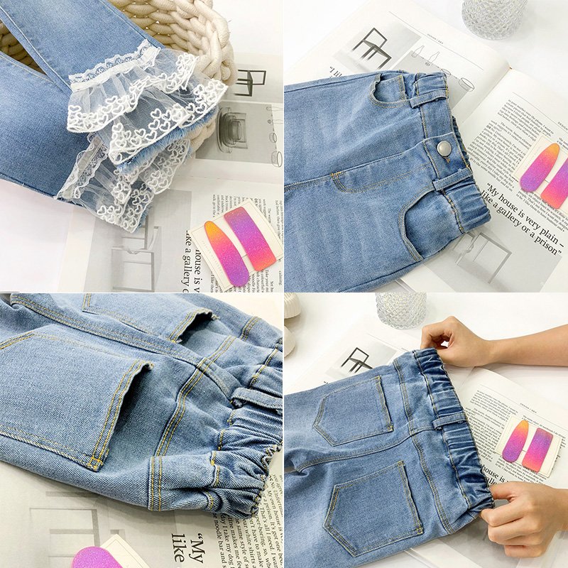 Quần Jean Denim Dài Phối Ren Thời Trang Chất Lượng Cao Cho Bé Gái