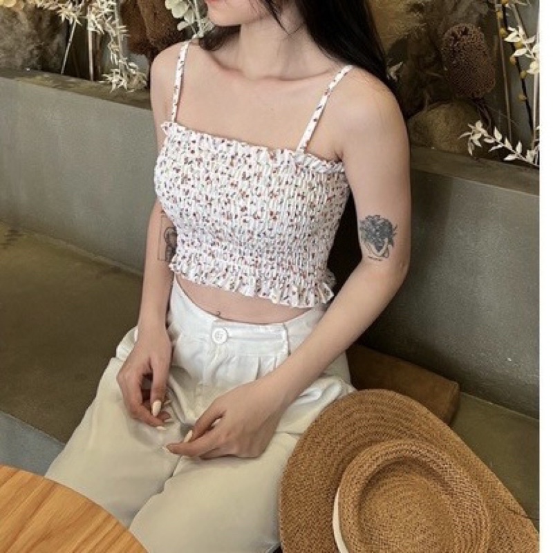 ÁO HAI DÂY CROPTOP HOA NHÍ NHÚN BÈO XINH XẮN DỄ THƯƠNG CRT50