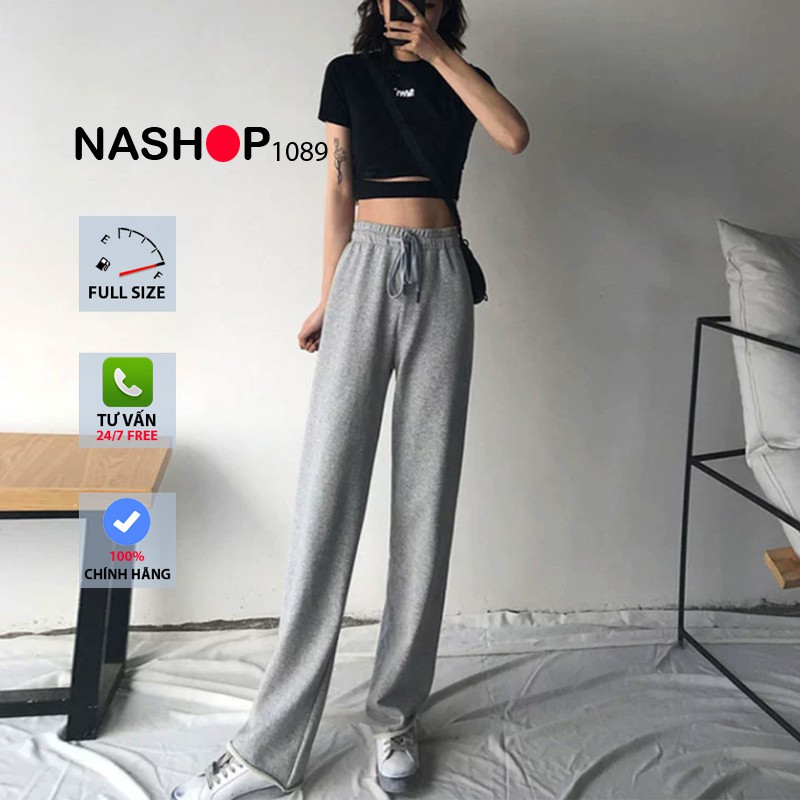 Quần ống rộng nữ cạp chun quần culottes chất da cá quần Nỉ Thun Ống Rộng Nam Nữ Unisex Ulzzang Nashop