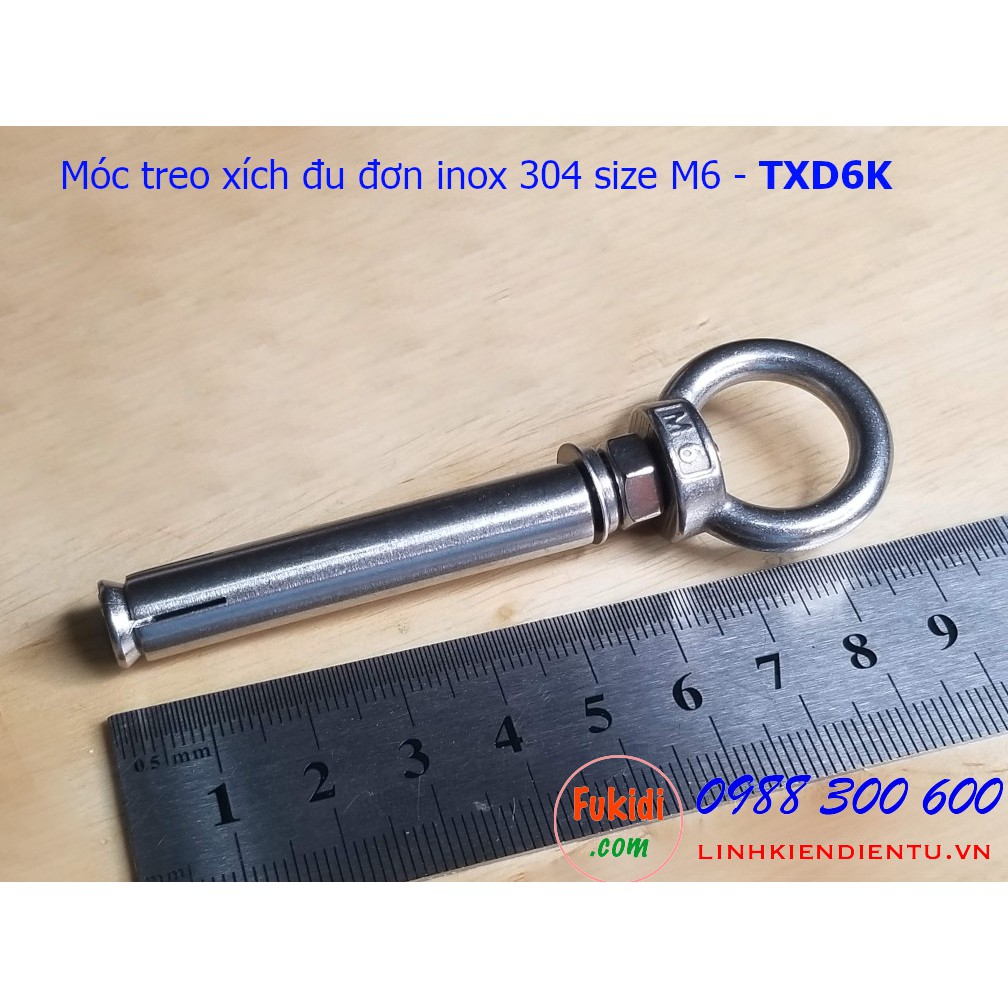 Móc treo xích đu, treo ghế đu, treo võng inox 304, bộ gồm khoen tròn M6/8/10/12 và tắc kê nở inox 304 dài 70mm - TXDK