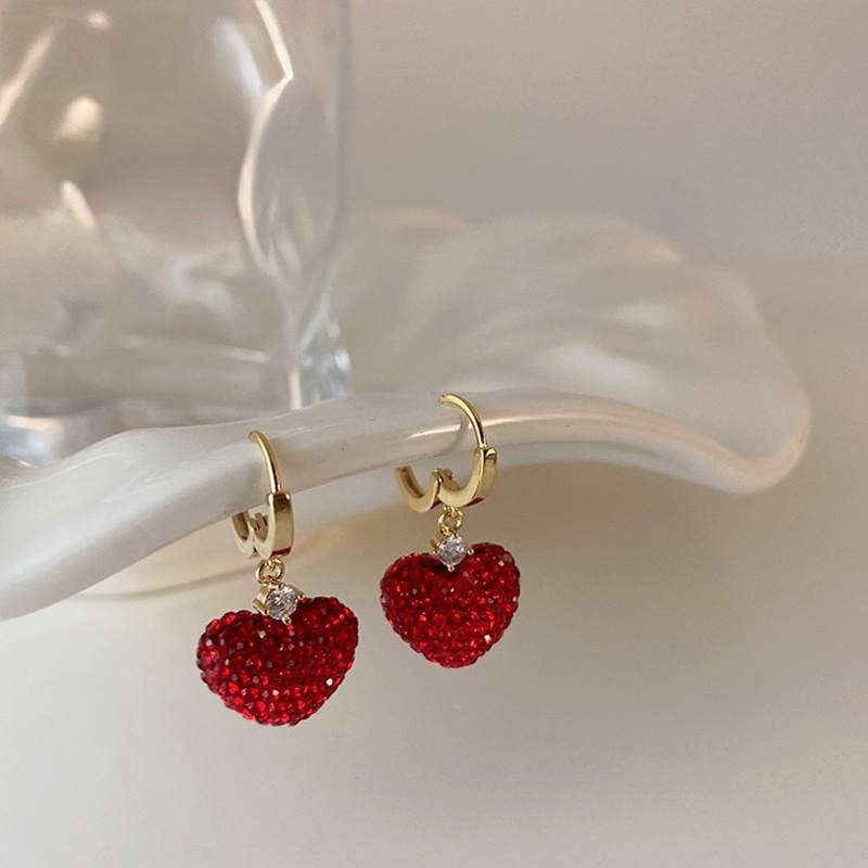 Bông Tai Hình Trái Tim Đỏ Đính Đá Sang Trọng Dành Cho Nữ