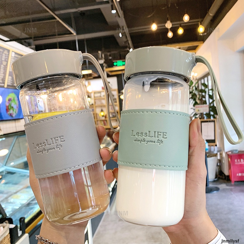 Ins Phong cách Bình nước Chai thủy tinh trong suốt Bình uống thể thao di động Trà cà phê sữa cốc thủy tinh