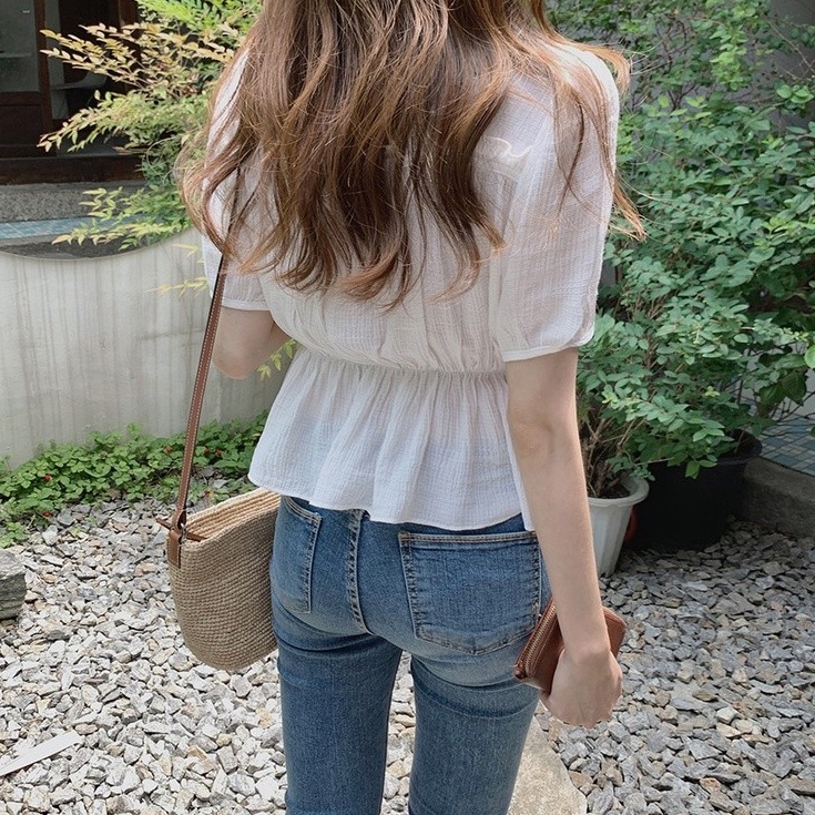 SUXI Áo Thun Tay Ngắn Cổ Vuông Màu Sắc Trơn Phong Cách Hàn Quốc Thời Trang Mùa Hè Cho Nữ