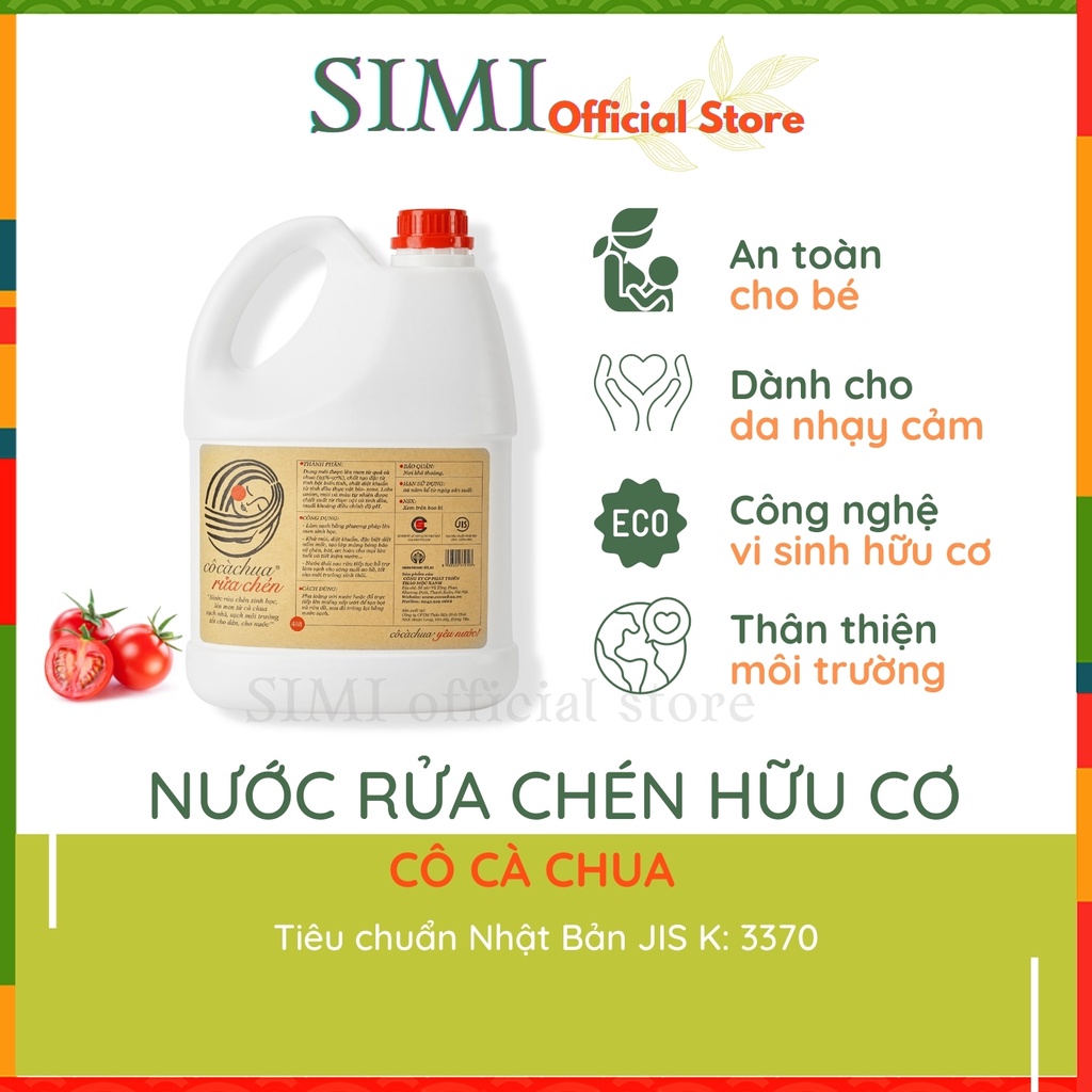 Nước rửa chén hữu cơ Cô Cà Chua dầu rửa bát gốc thực vật nước rửa bát thiên nhiên diệt khuẩn khử mùi sạch dầu mỡ 4l SIMI