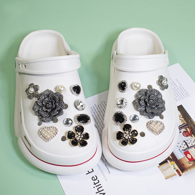 Bộ Phụ Kiện Trang Trí Giày Crocs Hình Hoa Trà Đính Kim Cương Lấp Lánh DIY Tháo Rời Được Dành Cho Bạn Nữ
