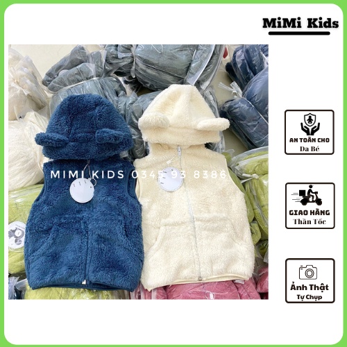 B148 - Áo khoác gile lông có mũ gấu siêu đáng yêu cho bé 5-16kg