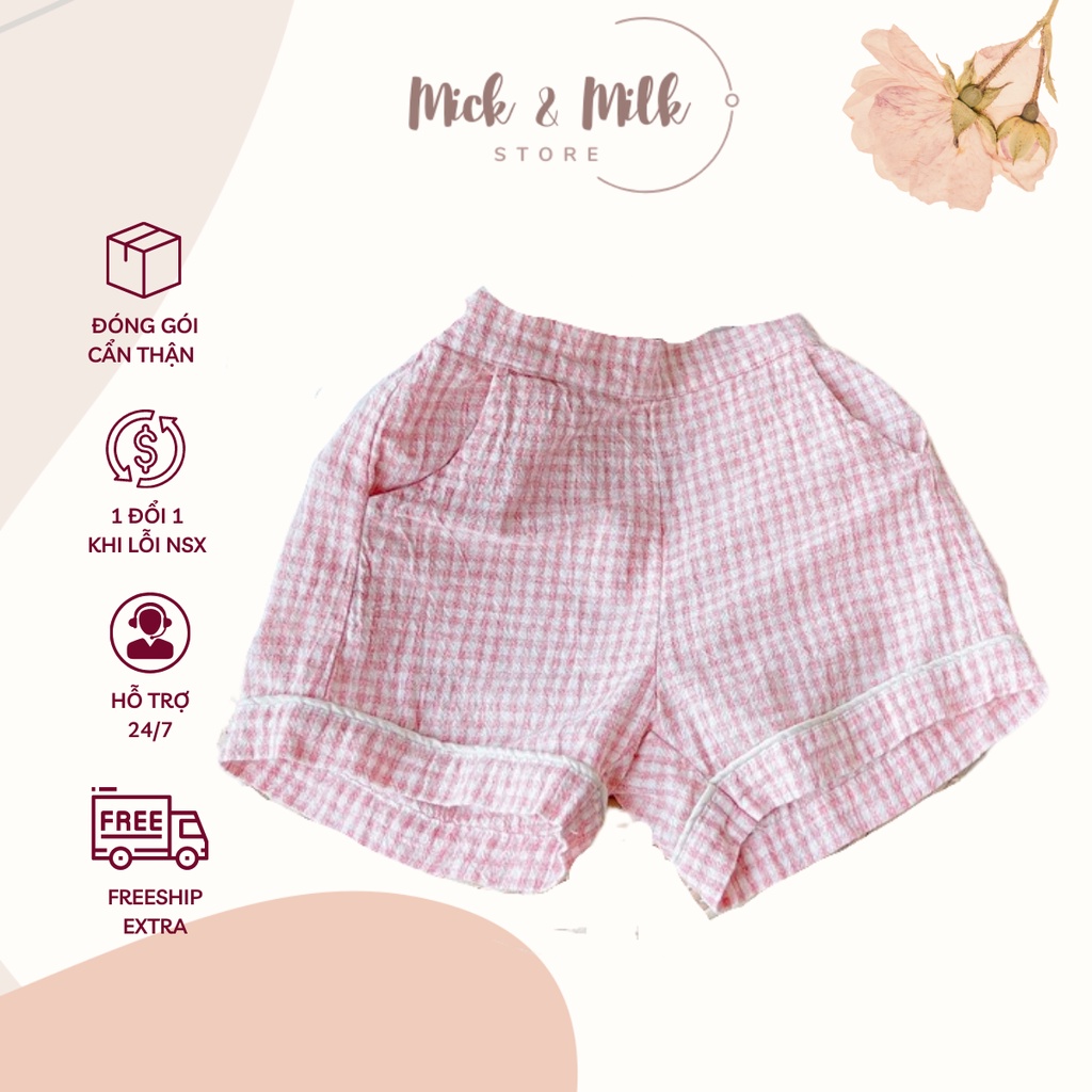 Quần Short Bé Gái Mick and Milk 1,2,3,4,5,6 Tuổi Quần Đùi Caro Mát Mẻ Chất Thô Cara