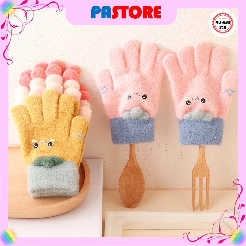 Găng tay len giữ ấm dành cho bé trai, bé gái từ 2-5 tuổi mùa đông, họa tiết dễ thương.