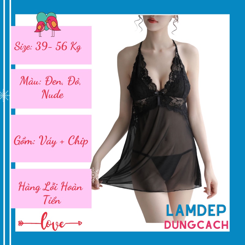 Váy ngủ sexy gợi cảm - Đầm ngủ xuyên thấu 2 dây kèm quần chip LAMDEPDUNGCACH - CTM1082