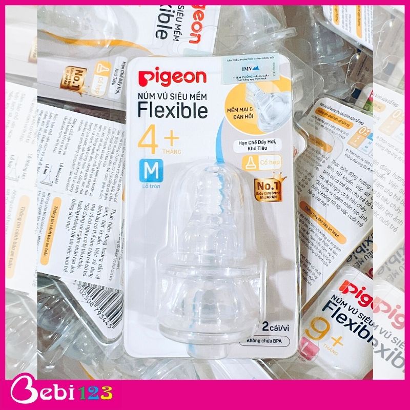 Set 2 núm ty Pigeon thay thế cho bình sữa cổ hẹp đủ size S, M, L, Y