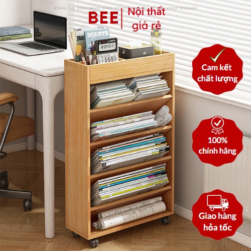 Kệ sách gỗ 5 tầng, giá sách đứng cạnh bàn làm việc - GP189
