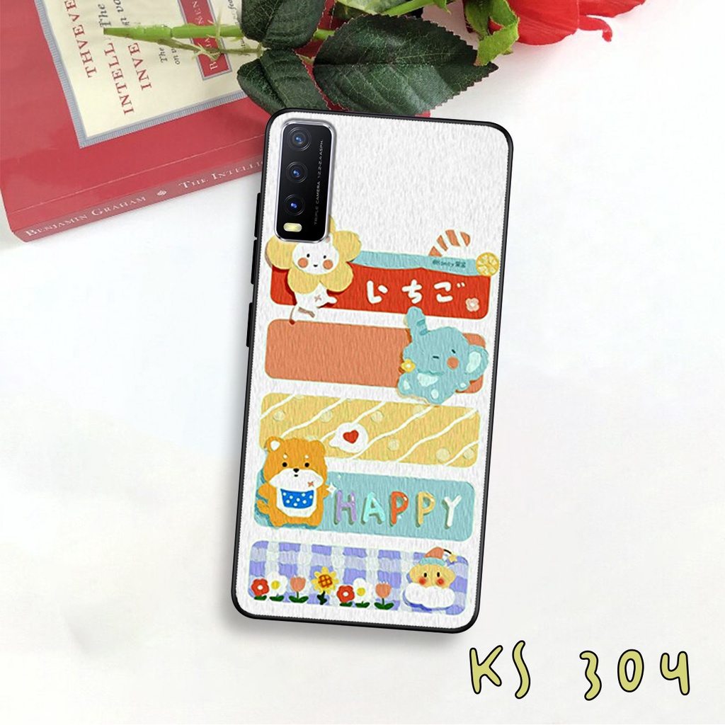 Ốp lưng Vivo Y20 - Vivo Y20s - Vivo Y12s - Ốp lưng in hình gấu &amp; thỏ đang yêu - lưng nhám viền TPU cao cấp