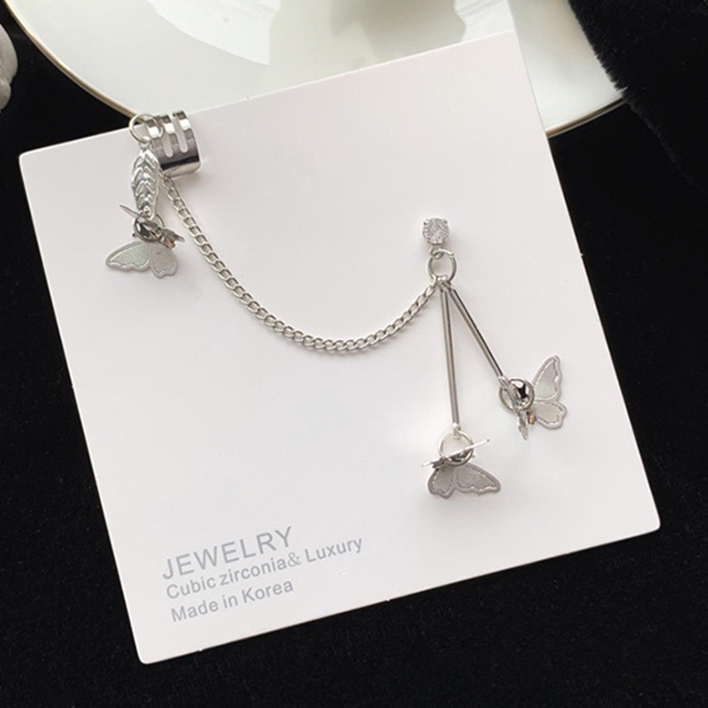 Khuyên Kẹp Vành Tai Dây Xích Kim Loại Hình Bướm Hình Học Cá Tính Phong Cách Hàn Quốc