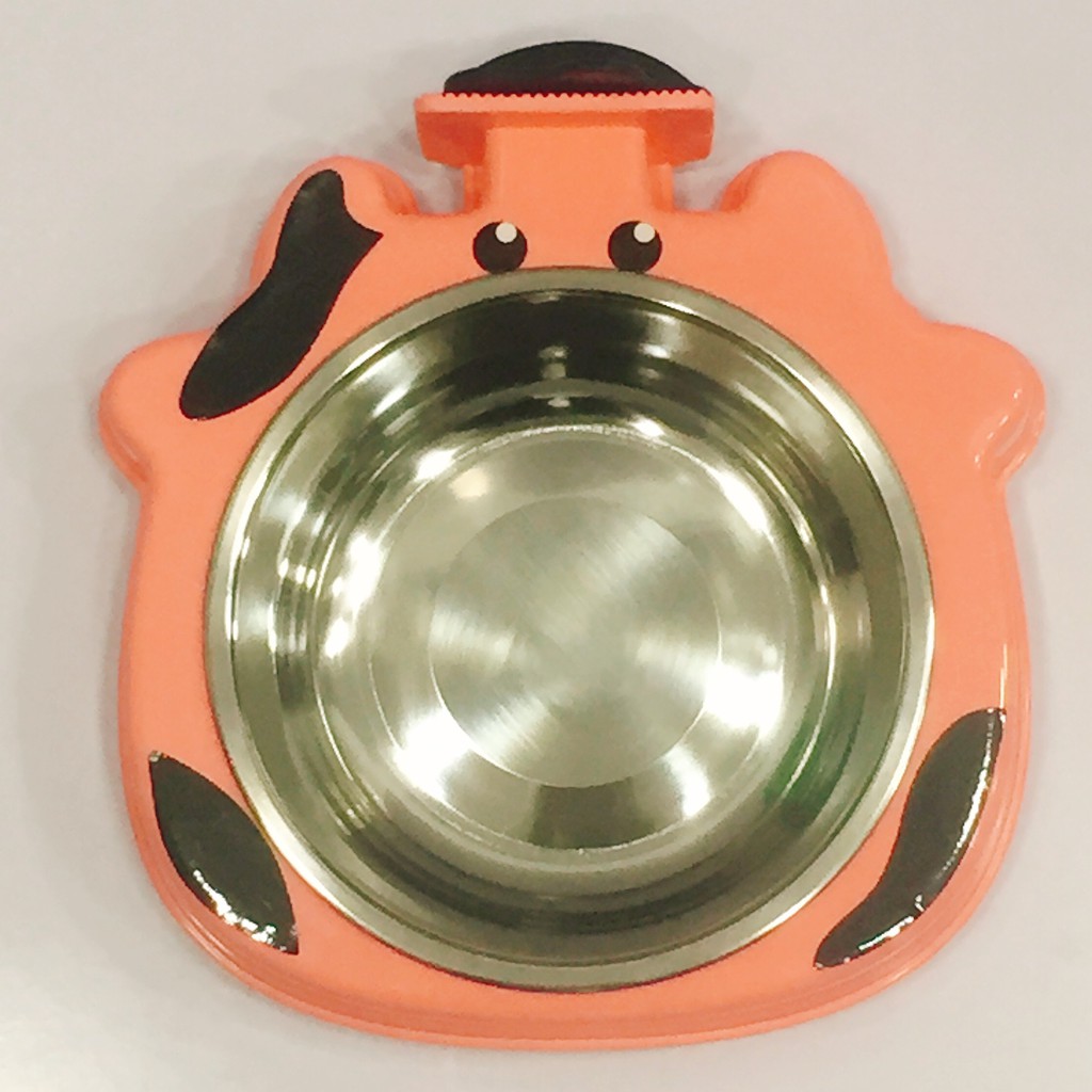 Bát Hai Lớp Inox Và Nhựa Gắn Chuồng Cow Dog Bowl Cho Cưng