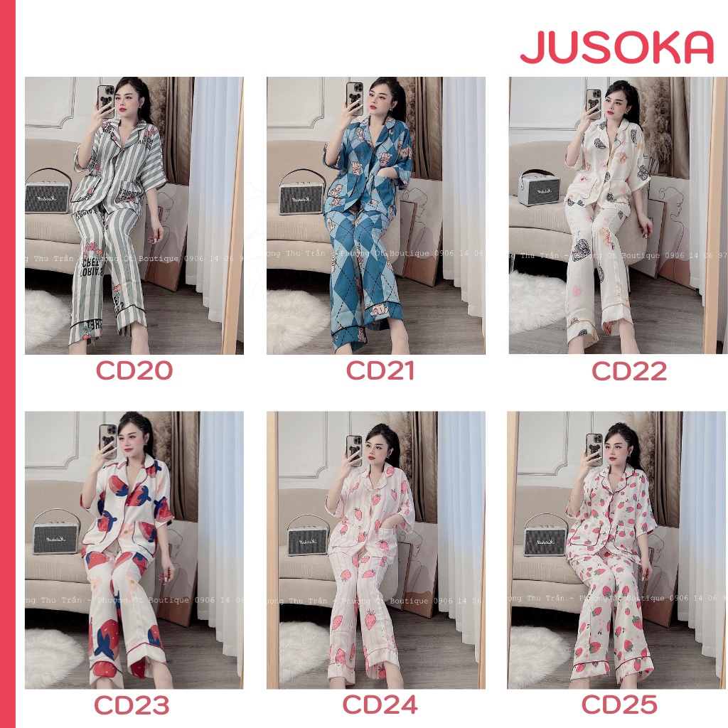 Đồ bộ nữ mặc nhà lụa ngủ pijama tay ngắn quần dài cánh dơi mango cao cấp JUSOKA