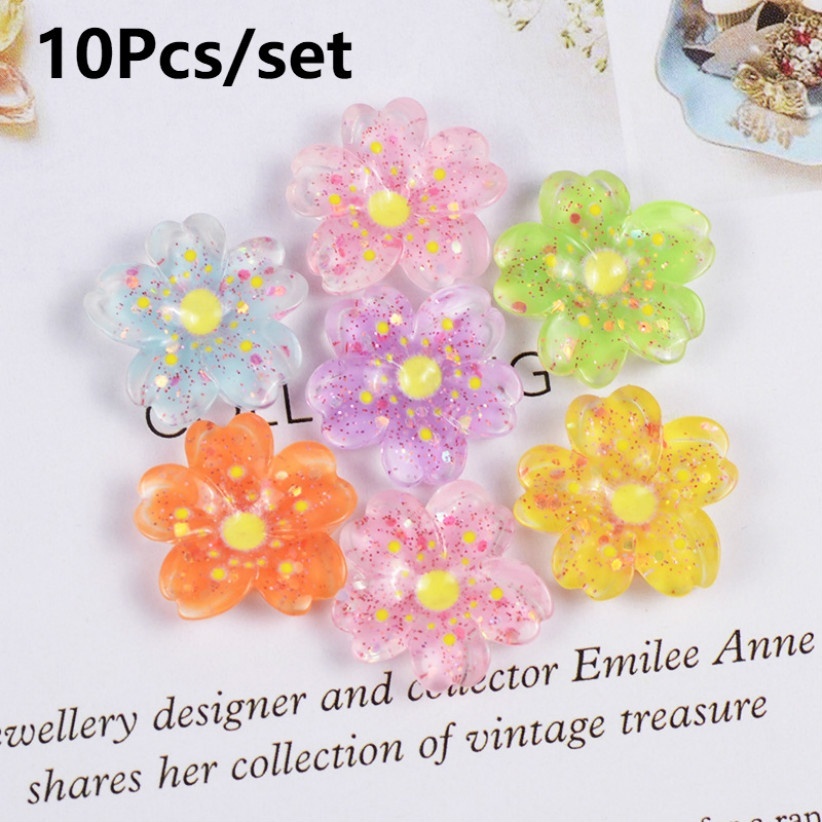 Set 10 Bông Tai Hoa Anh Đào Bằng Nhựa Resin Nhiều Màu Sắc Dùng Làm Đồ Thủ Công DIY