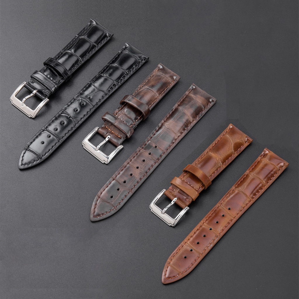 Dây da đồng hồ BO - 08 da bò thật 2 lớp khóa cài kim loại thép không gỉ