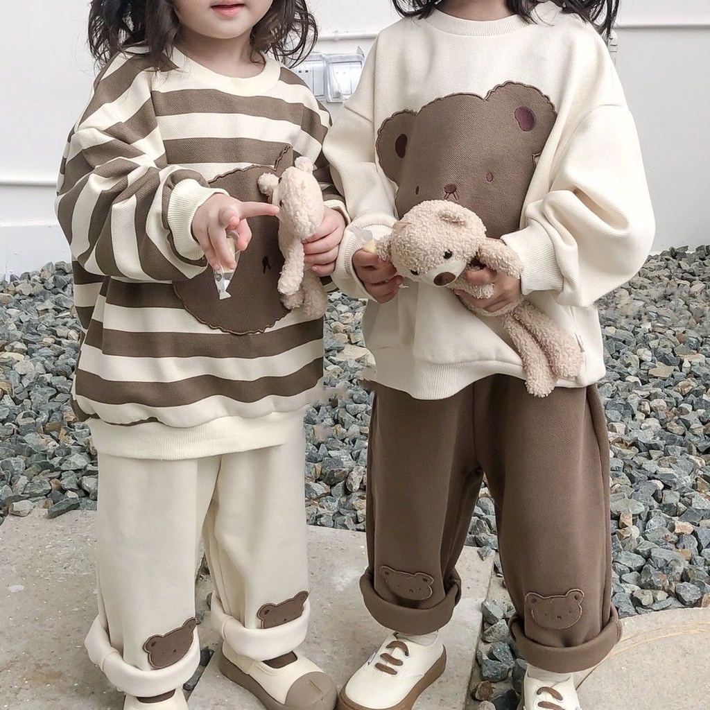 Áo Sweater Chui Đầu In Hình Gấu Hoạt Hình Phong Cách Nhật Hàn Thời Trang Mùa Thu 2022 Cho Bé