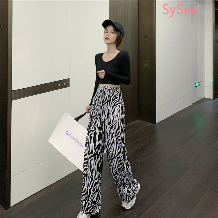 [Code CBS1403B 10% refund up to 30K single coin 200K] Fall fashion zebra print wide leg pants for women