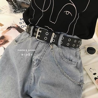 Thắt lưng 2 hàng lỗ kèm xích, belt chain Ulzzang hàng lỗ to, cá Tính, da PU, unisex thích hợp cả nam và nữ TL014